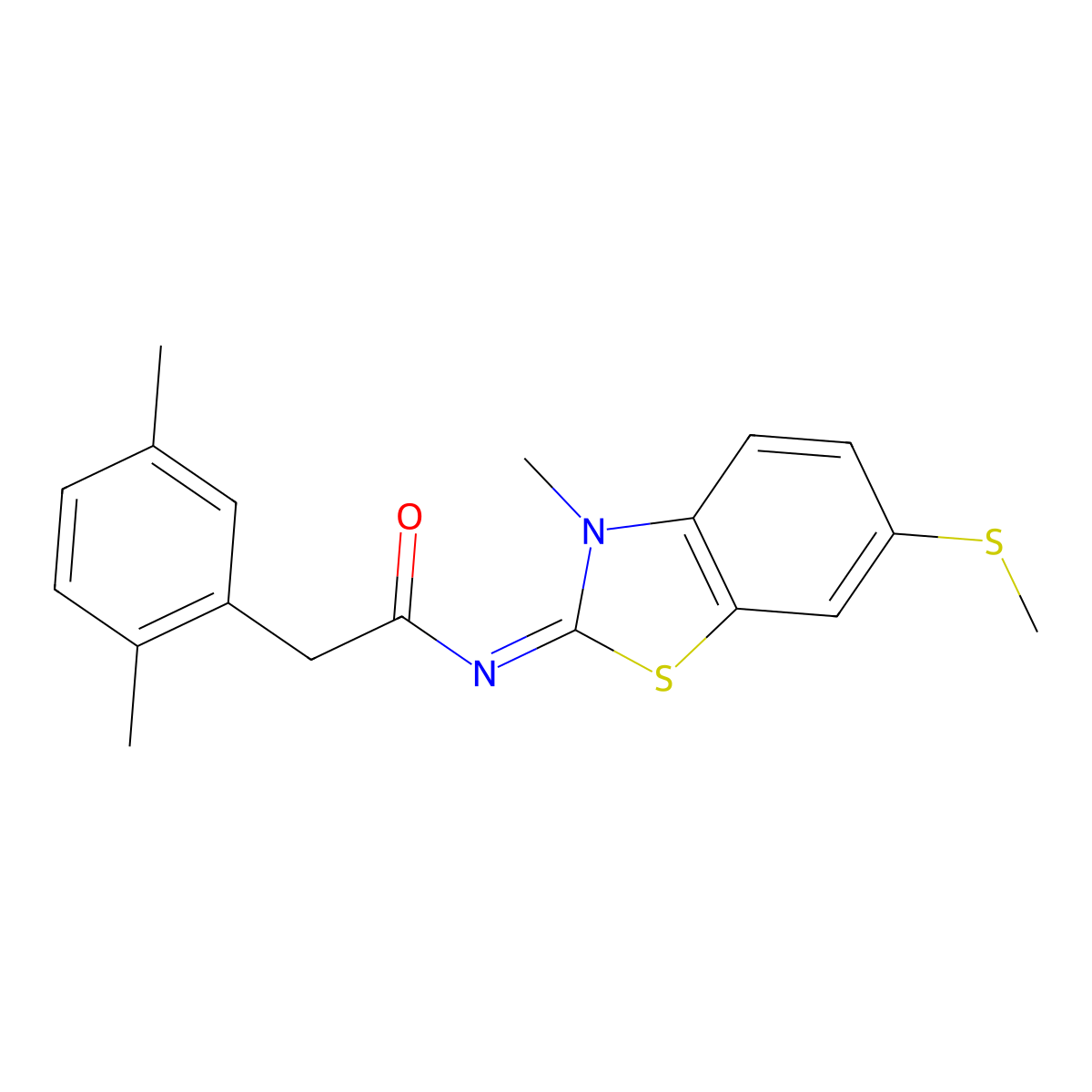 2-(2,5-dimethylphenyl)-N-(3-methyl-6-(methylthio)benzo[d]thiazol-2(3H)-ylidene)acetamide molecular structure, CAS 1005991-06-9