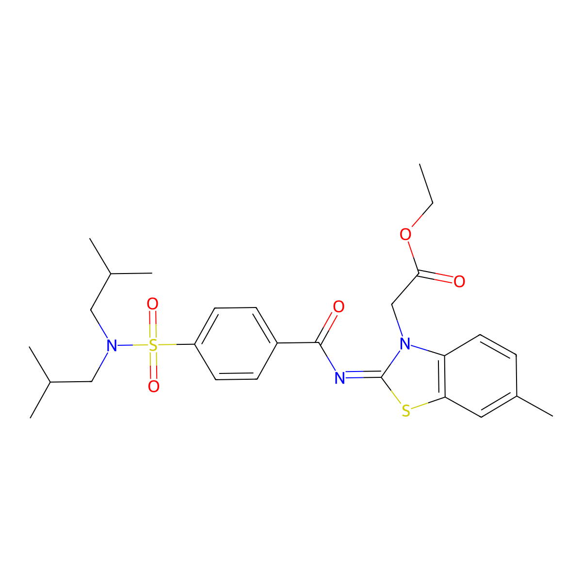 (Z)-ethyl 2-(2-((4-(N,N-diisobutylsulfamoyl)benzoyl)imino)-6-methylbenzo[d]thiazol-3(2H)-yl)acetate molecular structure, CAS 1005993-51-0