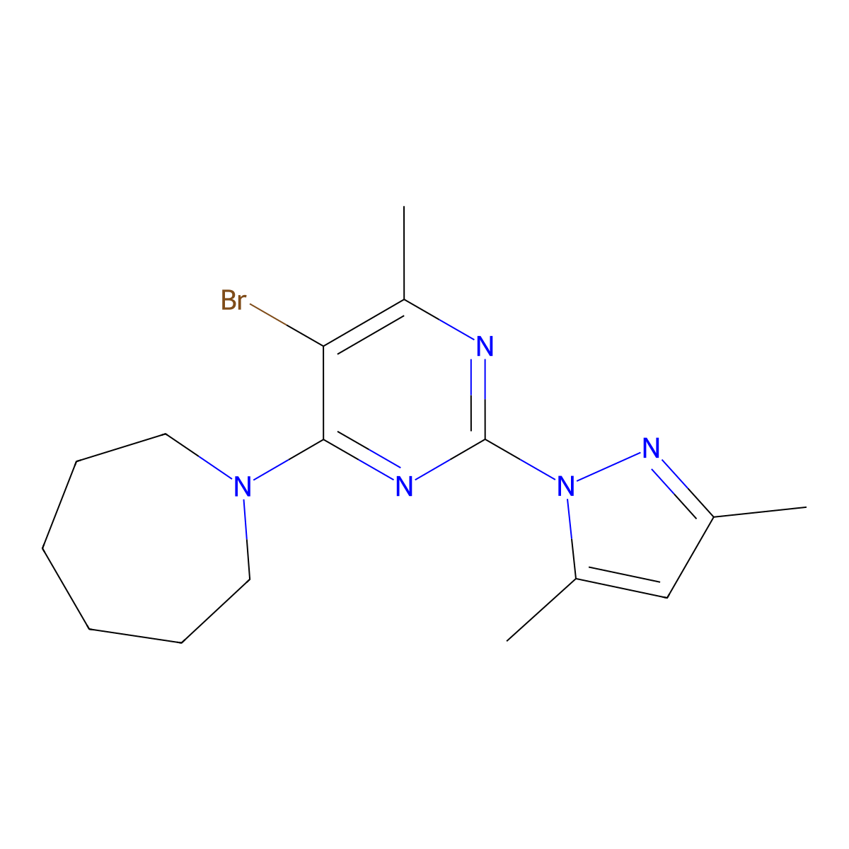 1-[5-bromo-2-(3,5-dimethyl-1H-pyrazol-1-yl)-6-methylpyrimidin-4-yl]azepane molecular structure, CAS 1005996-41-7