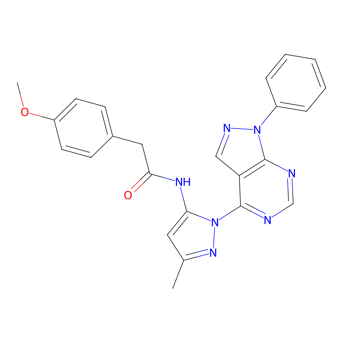 2-(4-methoxyphenyl)-N-(3-methyl-1-(1-phenyl-1H-pyrazolo[3,4-d]pyrimidin-4-yl)-1H-pyrazol-5-yl)acetamide molecular structure, CAS 1006000-62-9