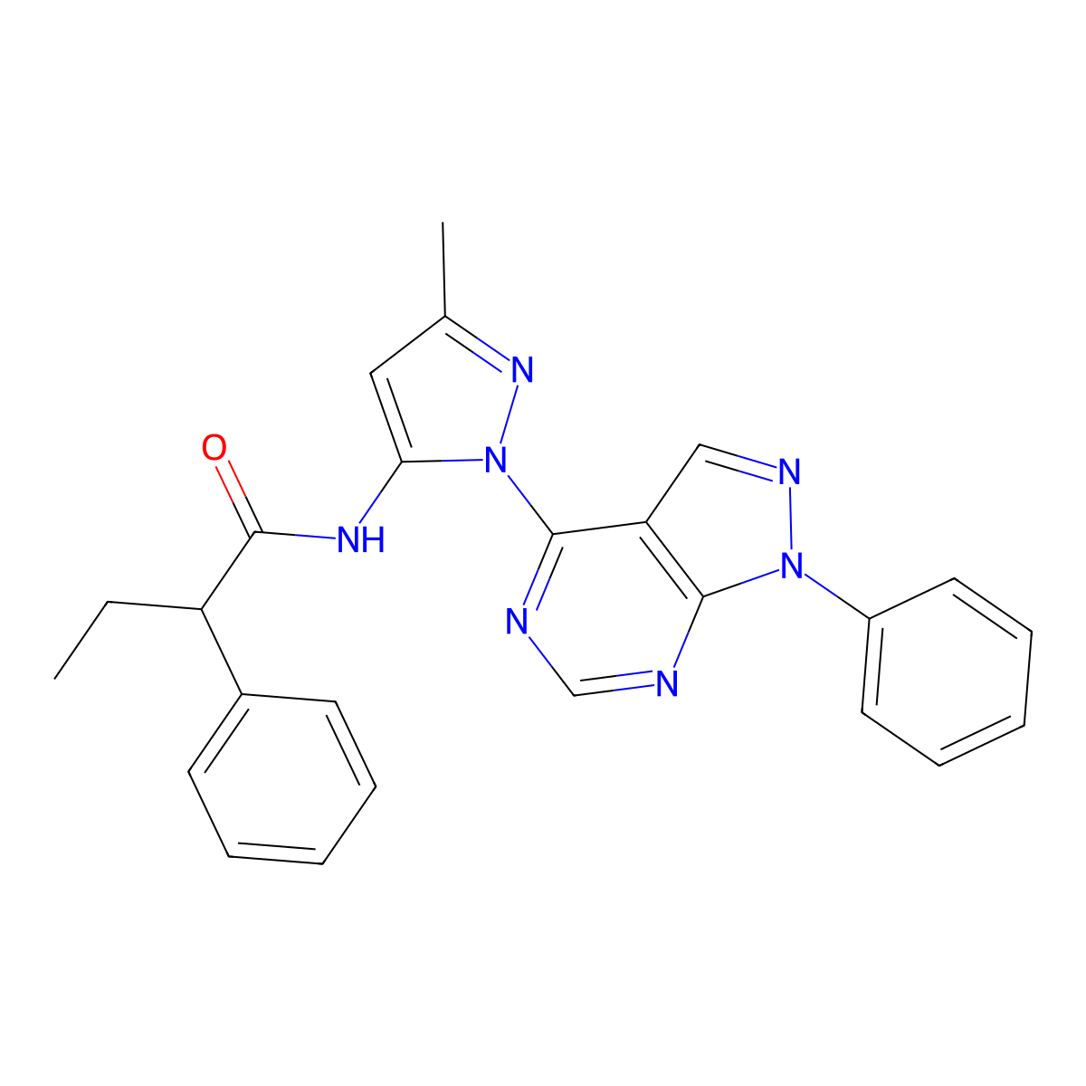 N-(3-methyl-1-(1-phenyl-1H-pyrazolo[3,4-d]pyrimidin-4-yl)-1H-pyrazol-5-yl)-2-phenylbutanamide molecular structure, CAS 1006000-75-4