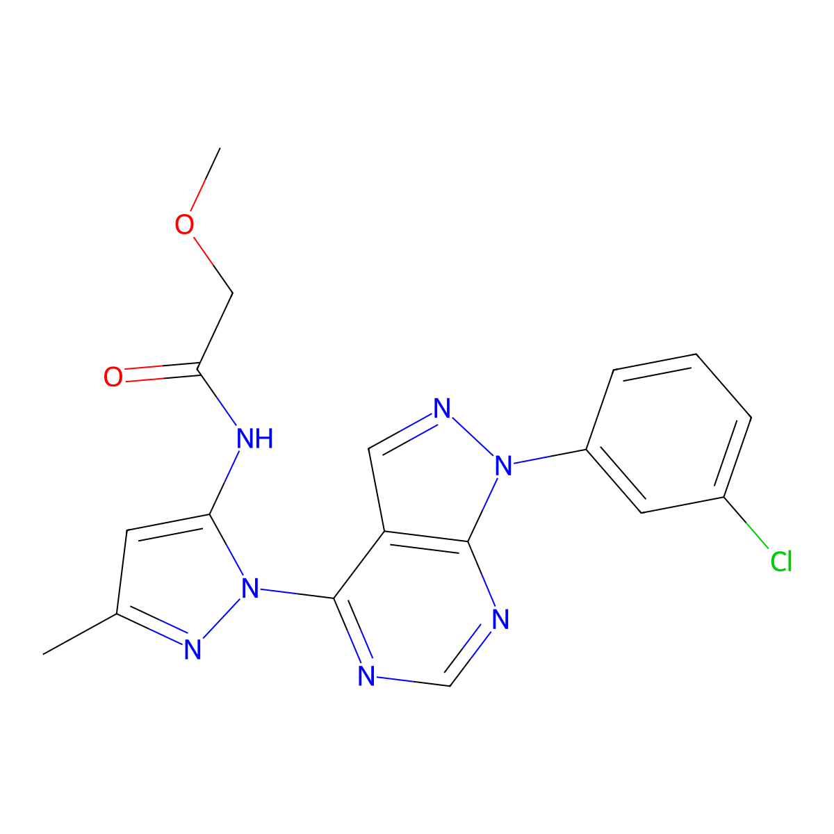 N-(1-(1-(3-chlorophenyl)-1H-pyrazolo[3,4-d]pyrimidin-4-yl)-3-methyl-1H-pyrazol-5-yl)-2-methoxyacetamide molecular structure, CAS 1006002-93-2