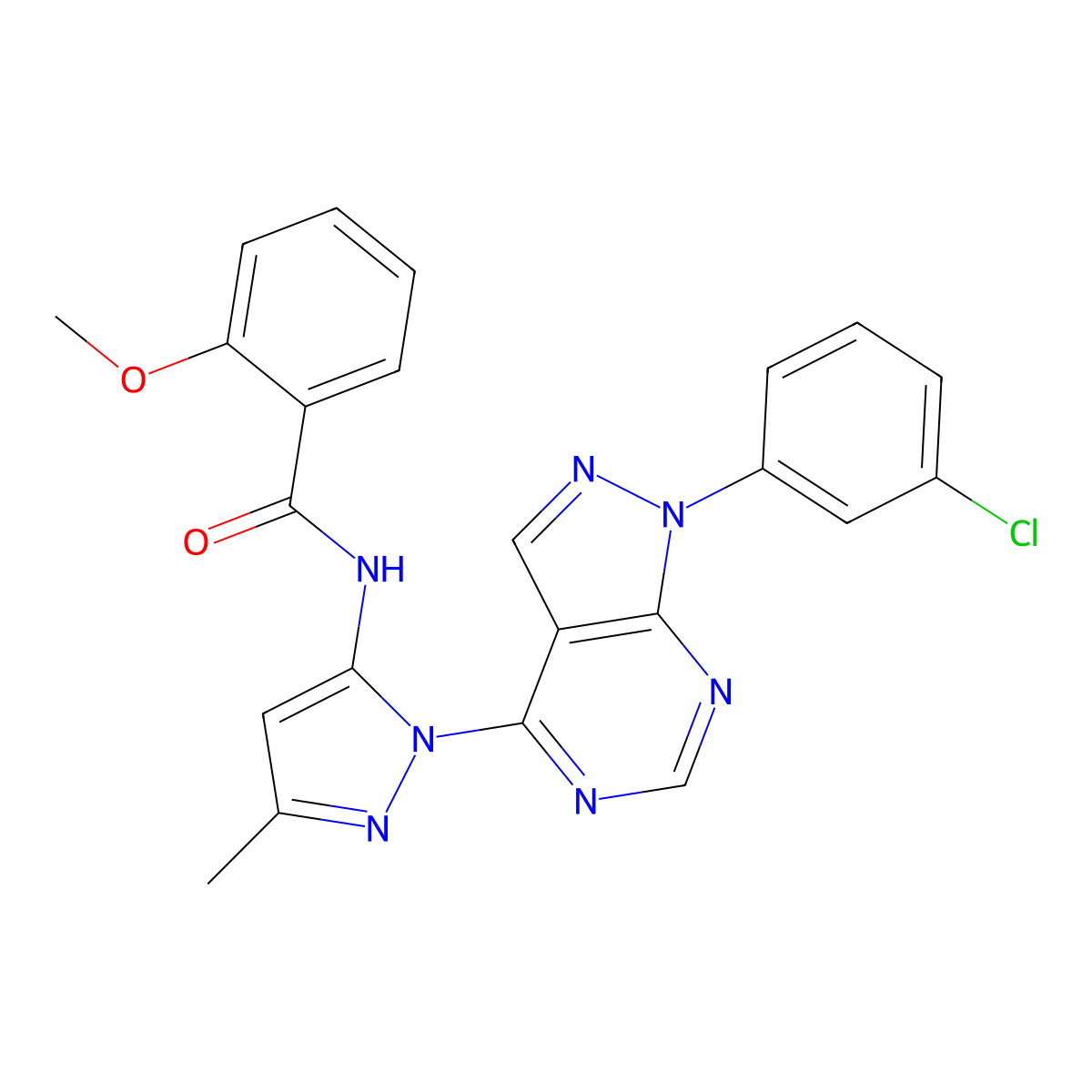 N-{1-[1-(3-chlorophenyl)-1H-pyrazolo[3,4-d]pyrimidin-4-yl]-3-methyl-1H-pyrazol-5-yl}-2-methoxybenzamide molecular structure, CAS 1006003-17-3