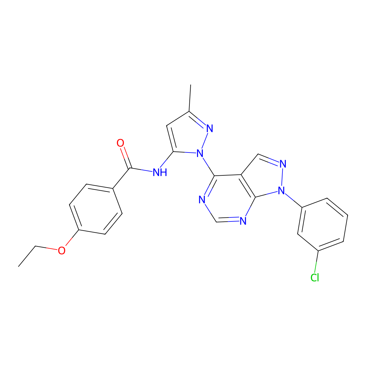 N-{1-[1-(3-chlorophenyl)-1H-pyrazolo[3,4-d]pyrimidin-4-yl]-3-methyl-1H-pyrazol-5-yl}-4-ethoxybenzamide molecular structure, CAS 1006003-23-1