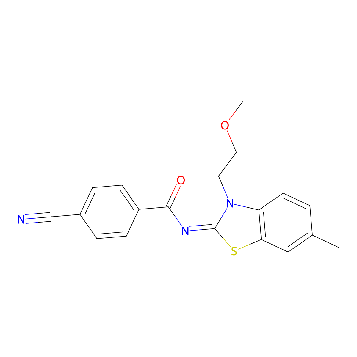 (Z)-4-cyano-N-(3-(2-methoxyethyl)-6-methylbenzo[d]thiazol-2(3H)-ylidene)benzamide molecular structure, CAS 1006005-03-3