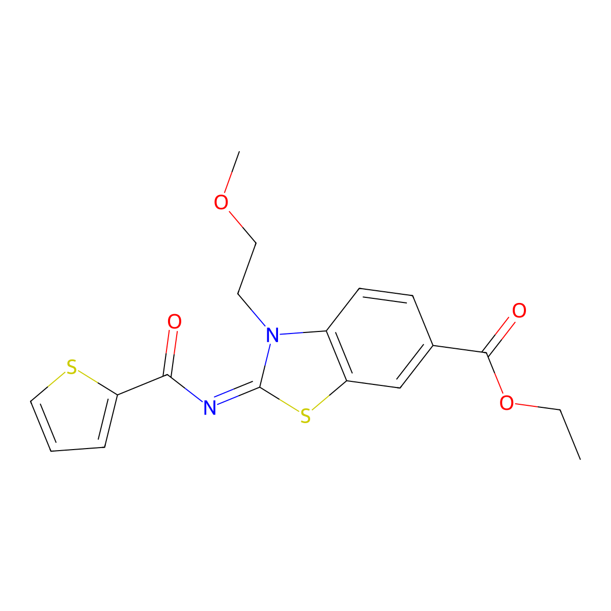 (Z)-ethyl 3-(2-methoxyethyl)-2-((thiophene-2-carbonyl)imino)-2,3-dihydrobenzo[d]thiazole-6-carboxylate molecular structure, CAS 1006006-70-7