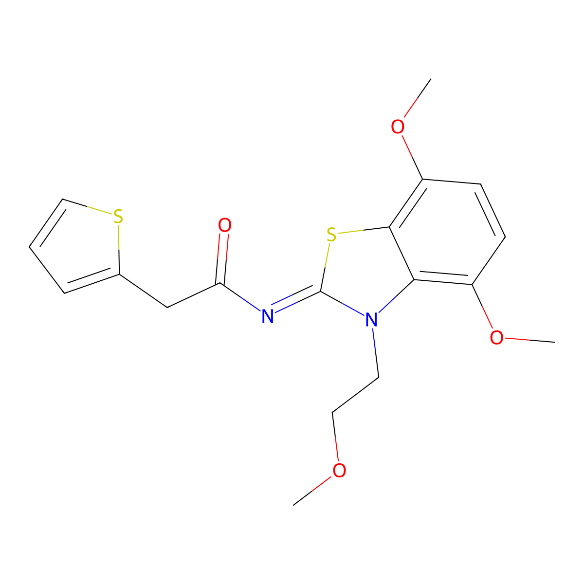 (E)-N-(4,7-dimethoxy-3-(2-methoxyethyl)benzo[d]thiazol-2(3H)-ylidene)-2-(thiophen-2-yl)acetamide molecular structure, CAS 1006007-21-1
