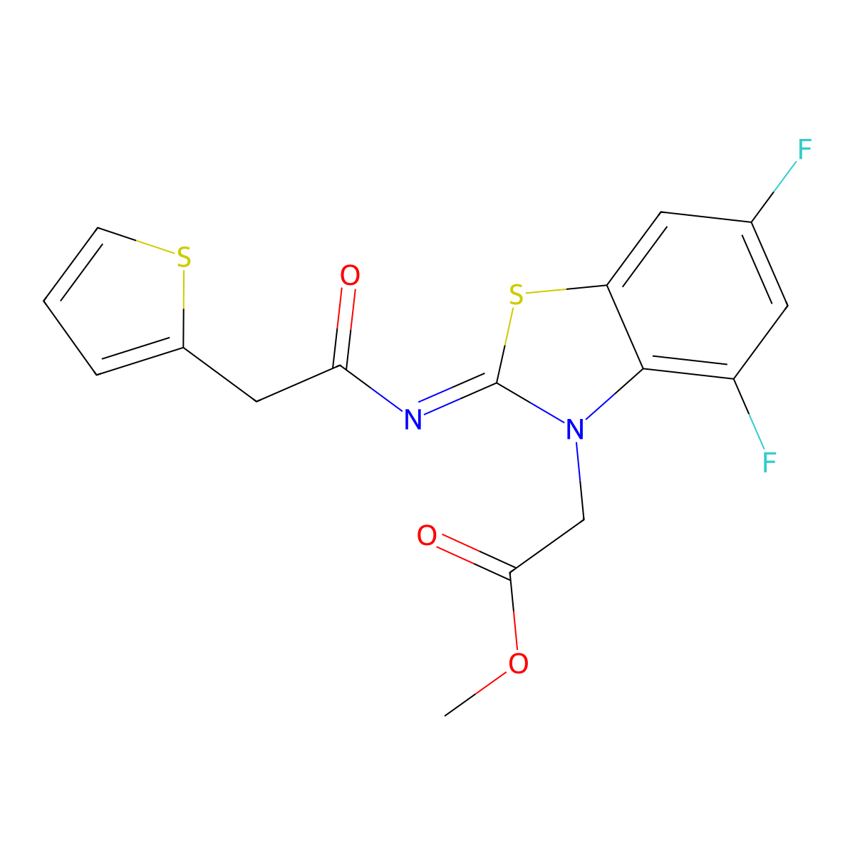 (E)-methyl 2-(4,6-difluoro-2-((2-(thiophen-2-yl)acetyl)imino)benzo[d]thiazol-3(2H)-yl)acetate molecular structure, CAS 1006008-17-8