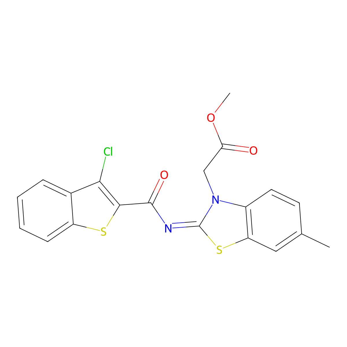 (Z)-methyl 2-(2-((3-chlorobenzo[b]thiophene-2-carbonyl)imino)-6-methylbenzo[d]thiazol-3(2H)-yl)acetate molecular structure, CAS 1006015-73-1