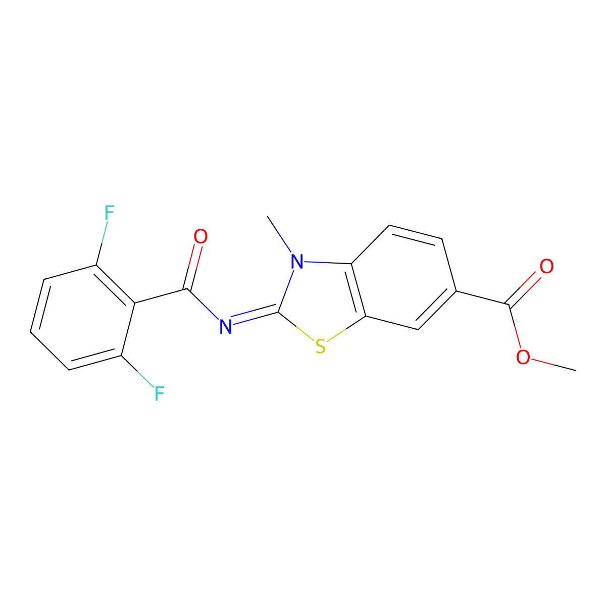 (Z)-methyl 2-((2,6-difluorobenzoyl)imino)-3-methyl-2,3-dihydrobenzo[d]thiazole-6-carboxylate molecular structure, CAS 1006016-49-4
