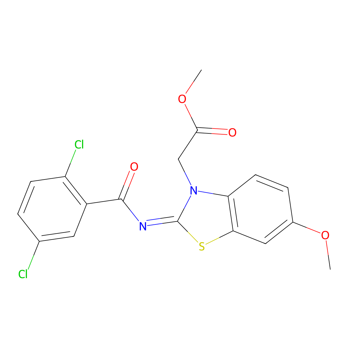 (Z)-methyl 2-(2-((2,5-dichlorobenzoyl)imino)-6-methoxybenzo[d]thiazol-3(2H)-yl)acetate molecular structure, CAS 1006017-02-2
