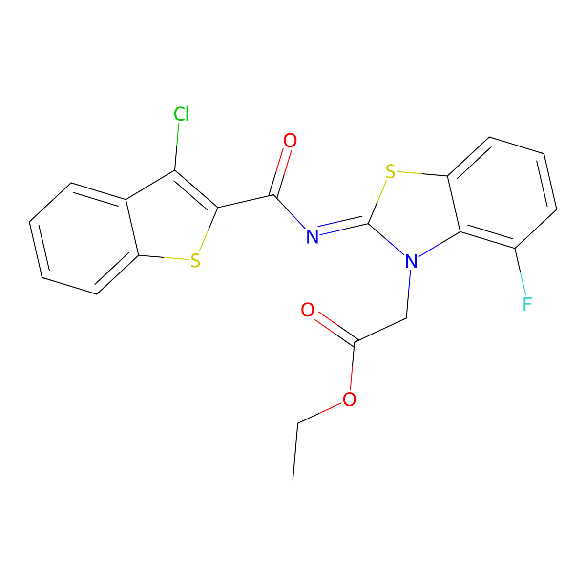 (Z)-ethyl 2-(2-((3-chlorobenzo[b]thiophene-2-carbonyl)imino)-4-fluorobenzo[d]thiazol-3(2H)-yl)acetate molecular structure, CAS 1006017-79-3