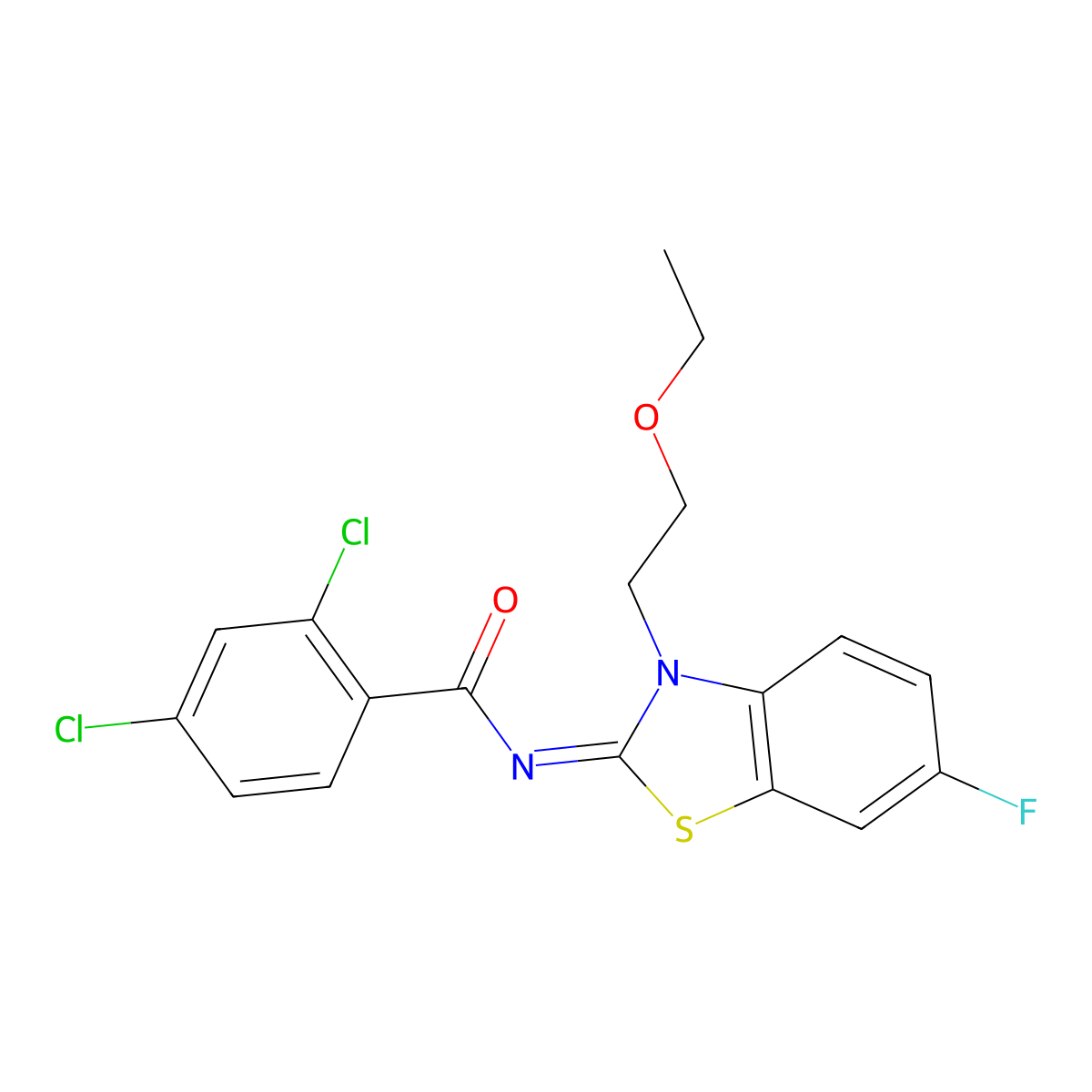 (Z)-2,4-dichloro-N-(3-(2-ethoxyethyl)-6-fluorobenzo[d]thiazol-2(3H)-ylidene)benzamide molecular structure, CAS 1006020-46-7