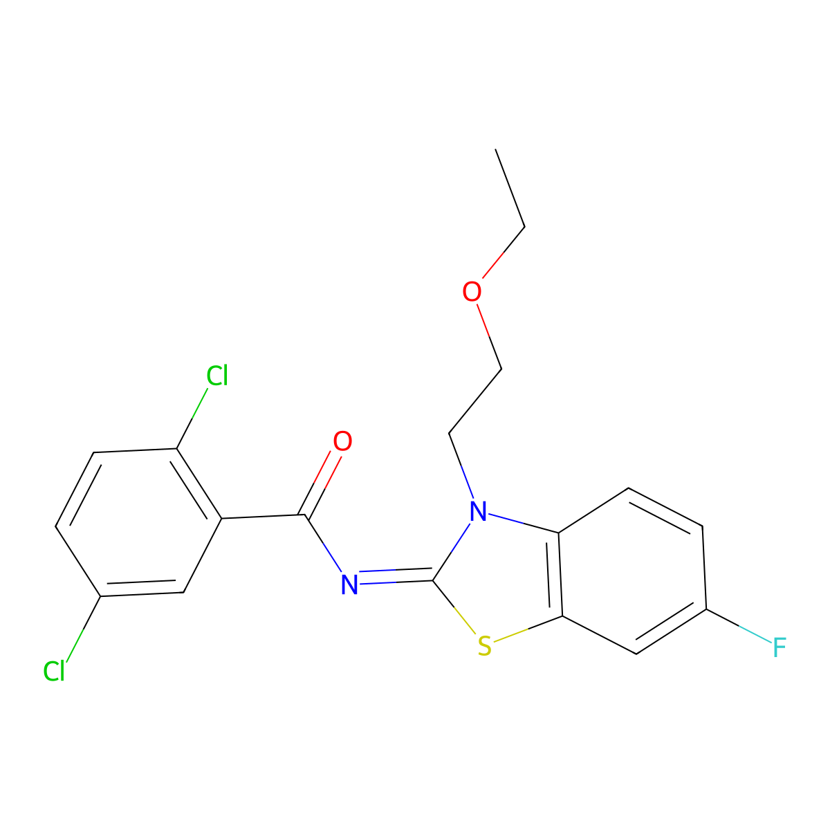 2,5-dichloro-N-[3-(2-ethoxyethyl)-6-fluoro-1,3-benzothiazol-2-ylidene]benzamide molecular structure, CAS 1006020-74-1