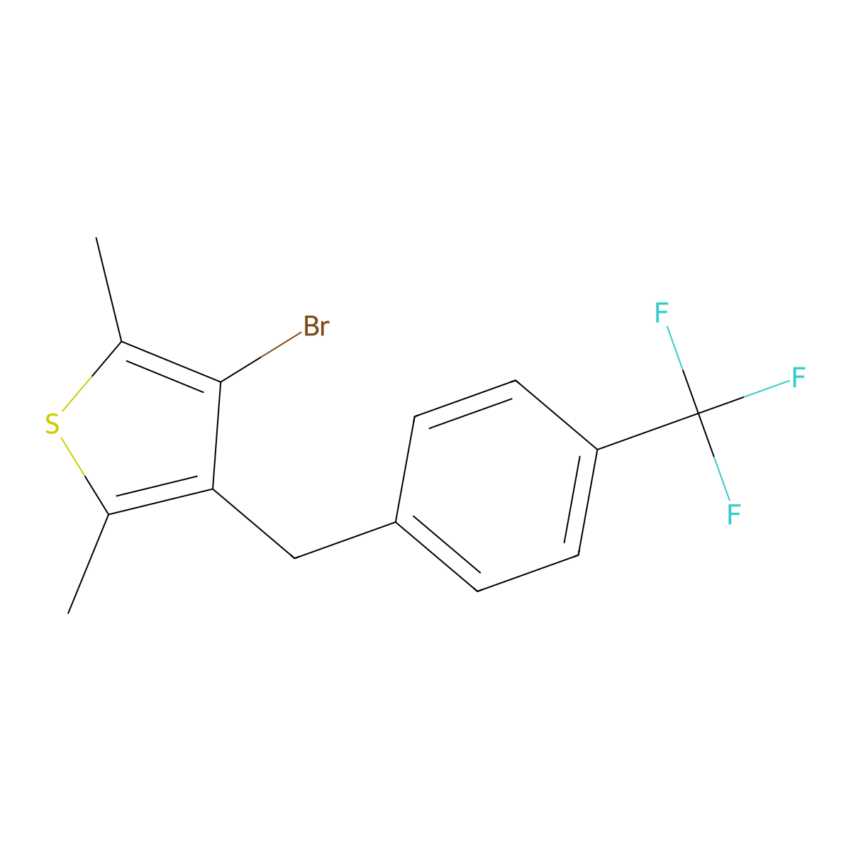 3-Bromo-2,5-dimethyl-4-(4-(trifluoromethyl)benzyl)thiophene molecular structure, CAS 1006037-07-5