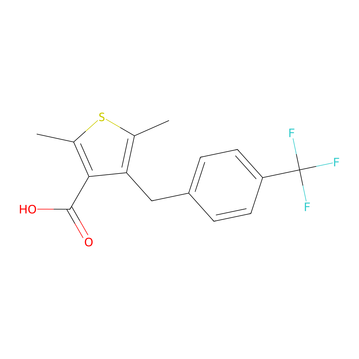 2,5-Dimethyl-4-(4-(trifluoromethyl)benzyl)thiophene-3-carboxylic acid molecular structure, CAS 1006037-08-6