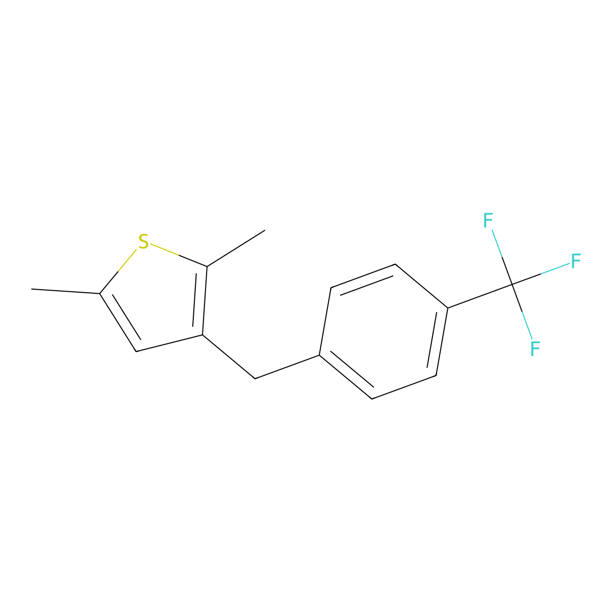 2,5-Dimethyl-3-[[4-(trifluoromethyl)phenyl]methyl]thiophene molecular structure, CAS 1006037-09-7