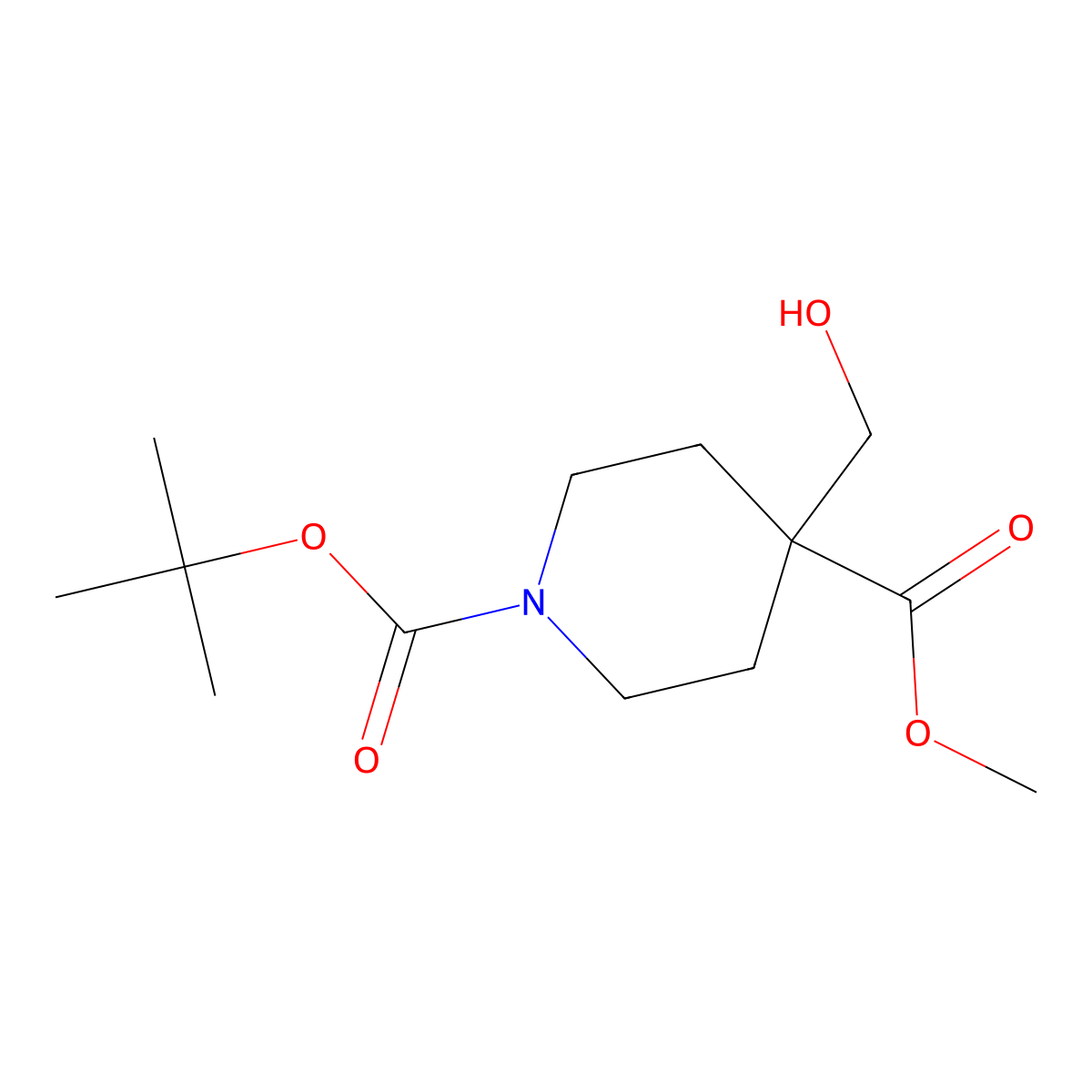 1-tert-Butyl 4-methyl 4-(hydroxymethyl)piperidine-1,4-dicarboxylate molecular structure, CAS 1006044-27-4