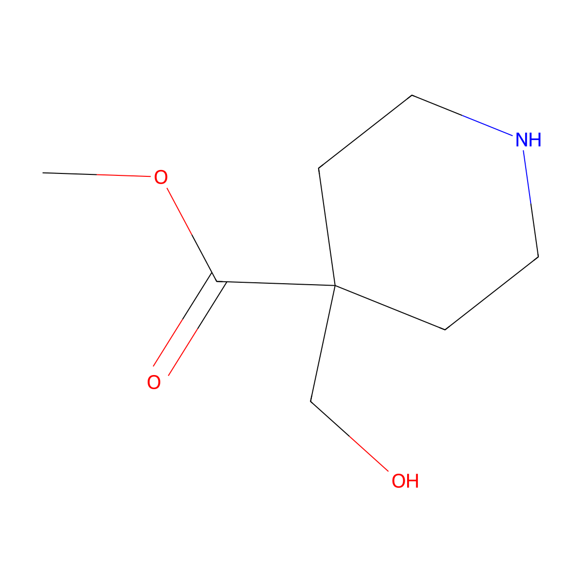 Methyl 4-(hydroxymethyl)piperidine-4-carboxylate molecular structure, CAS 1006044-28-5