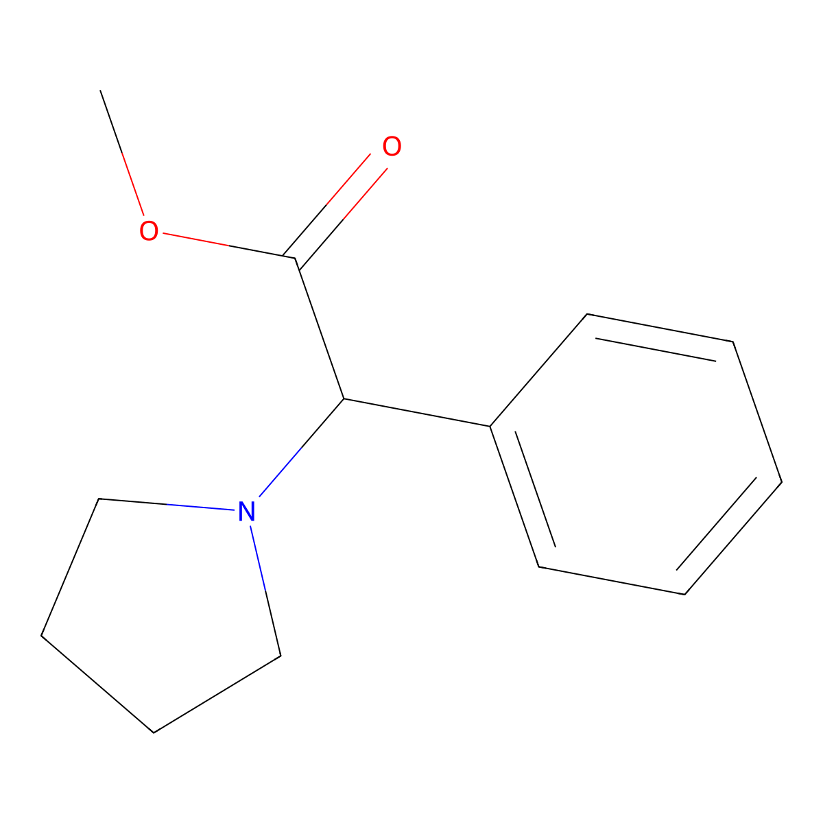 Methyl 2-phenyl-2-(pyrrolidin-1-yl)acetate molecular structure, CAS 100609-39-0
