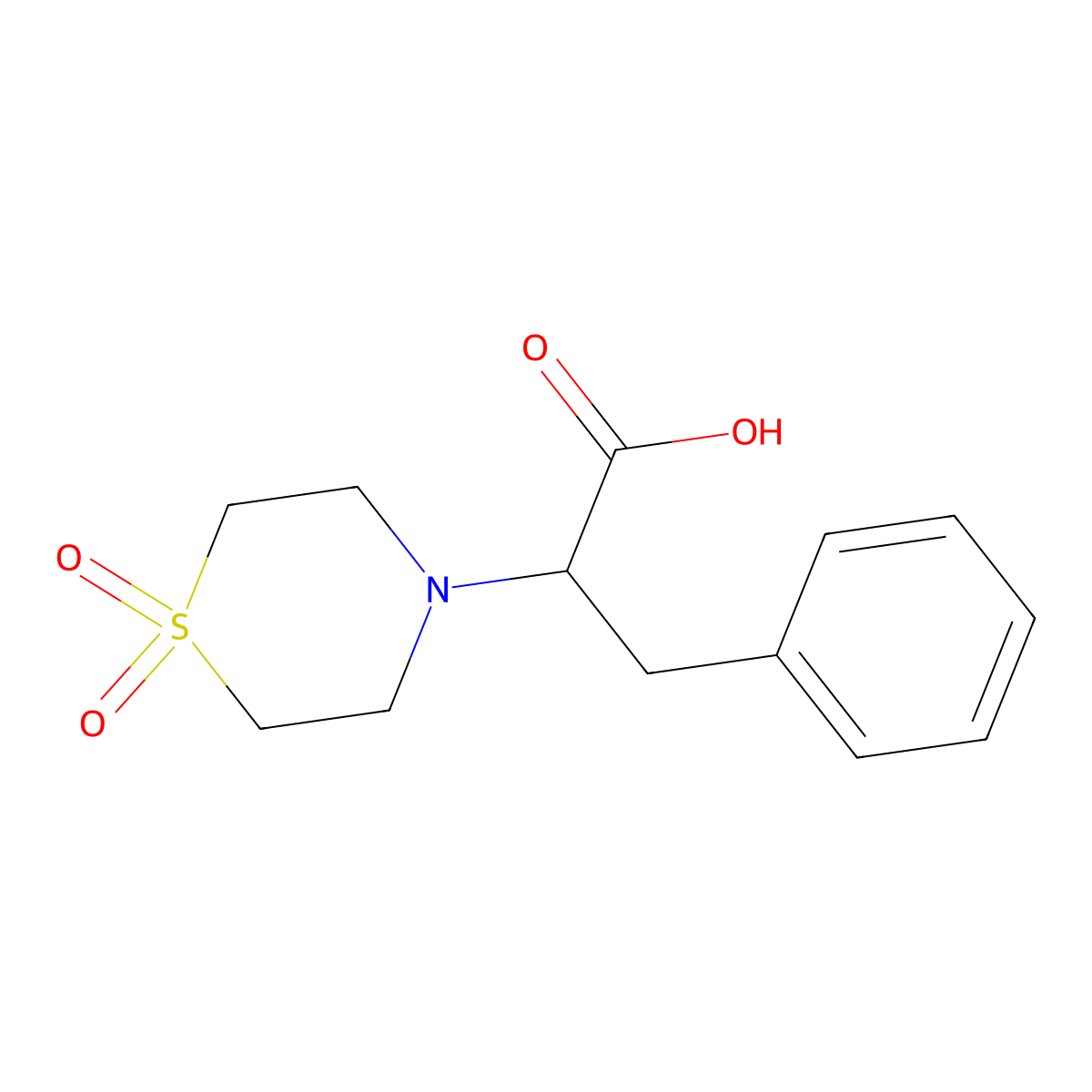 2-(1,1-Dioxidothiomorpholino)-3-phenylpropanoic acid molecular structure, CAS 100610-68-2