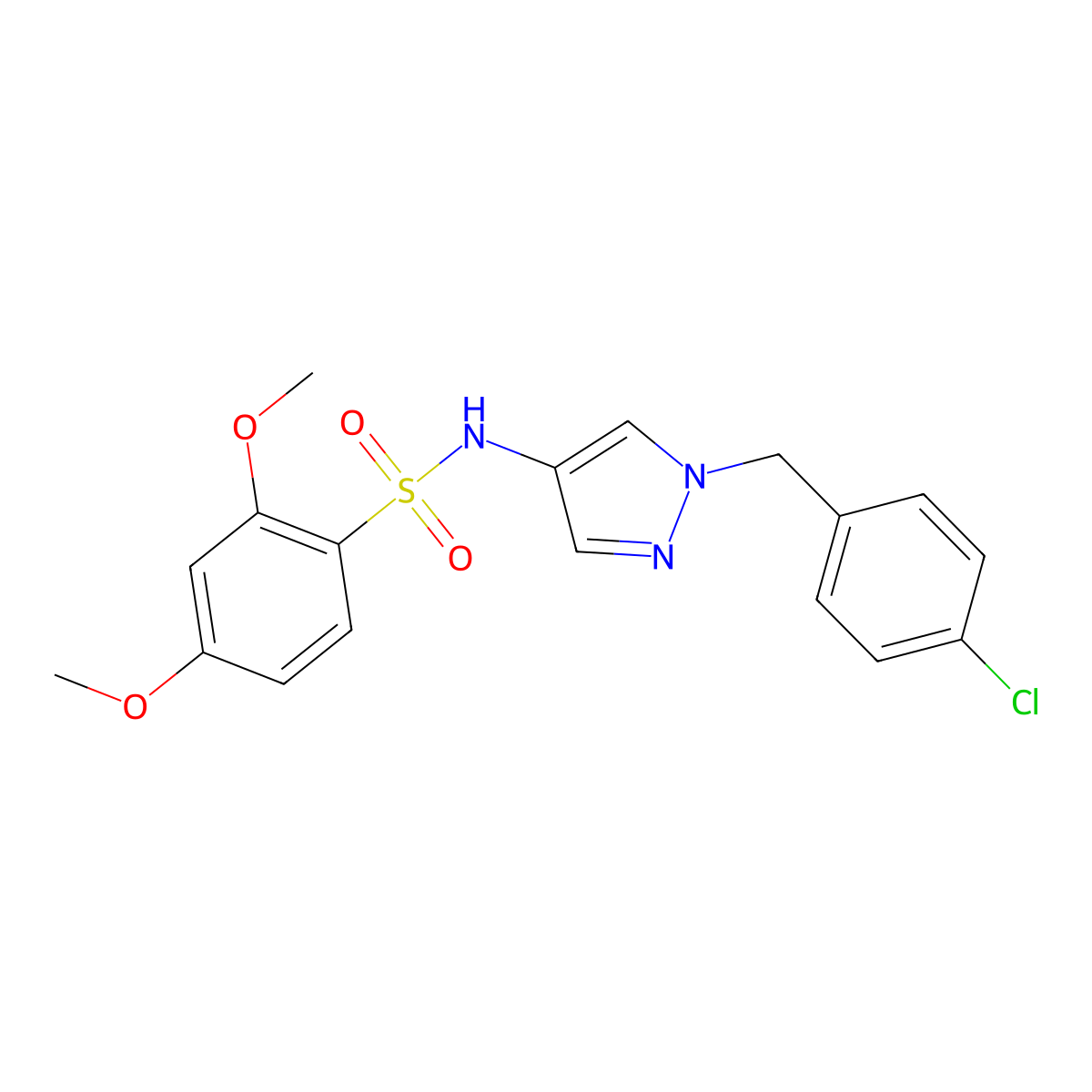 [(2,4-Dimethoxyphenyl)sulfonyl]{1-[(4-chlorophenyl)methyl]pyrazol-4-yl}amine molecular structure, CAS 1006121-39-6