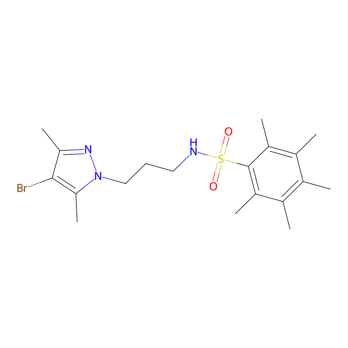N-[3-(4-bromo-3,5-dimethyl-1H-pyrazol-1-yl)propyl]-2,3,4,5,6-pentamethylbenzenesulfonamide molecular structure, CAS 1006130-48-8