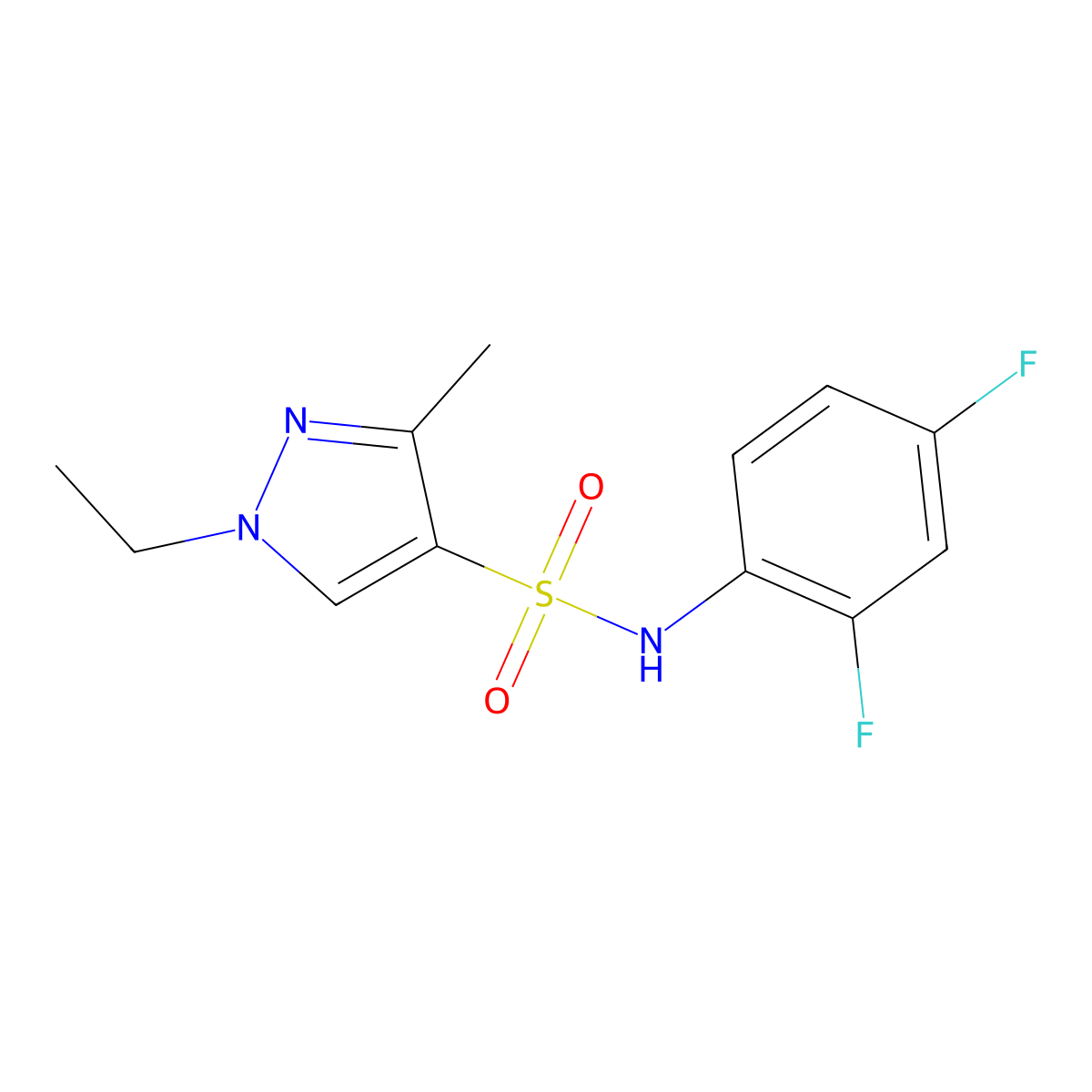 N-(2,4-difluorophenyl)-1-ethyl-3-methyl-1H-pyrazole-4-sulfonamide molecular structure, CAS 1006142-33-1