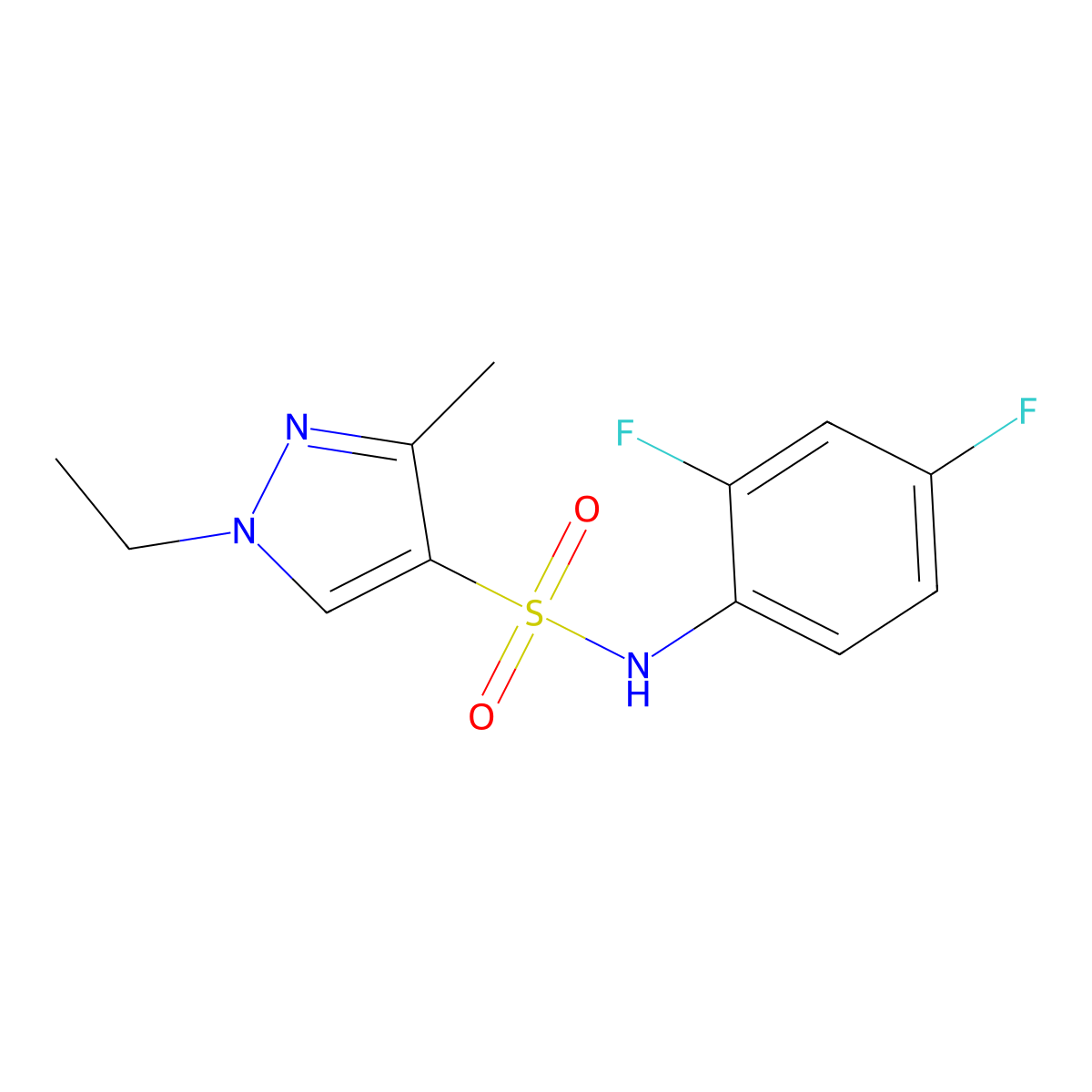 N-(2,4-difluorophenyl)-1-ethyl-3-methyl-1H-pyrazole-4-sulfonamide molecular structure, CAS 1006142-33-1