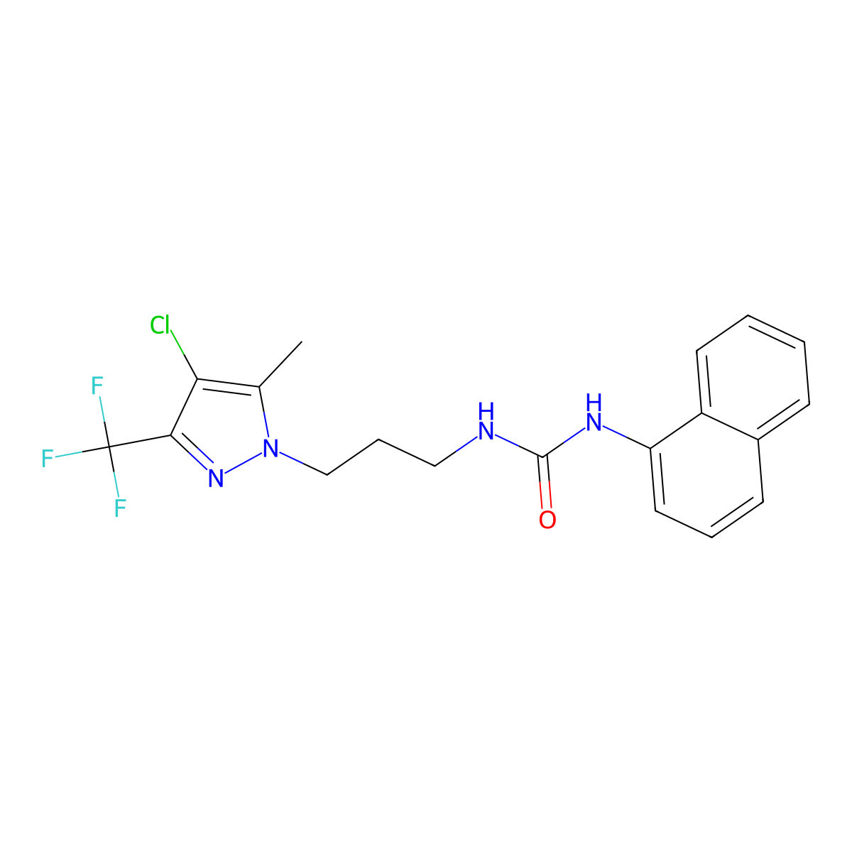 1-{3-[4-chloro-5-methyl-3-(trifluoromethyl)-1H-pyrazol-1-yl]propyl}-3-naphthalen-1-ylurea molecular structure, CAS 1006155-00-5