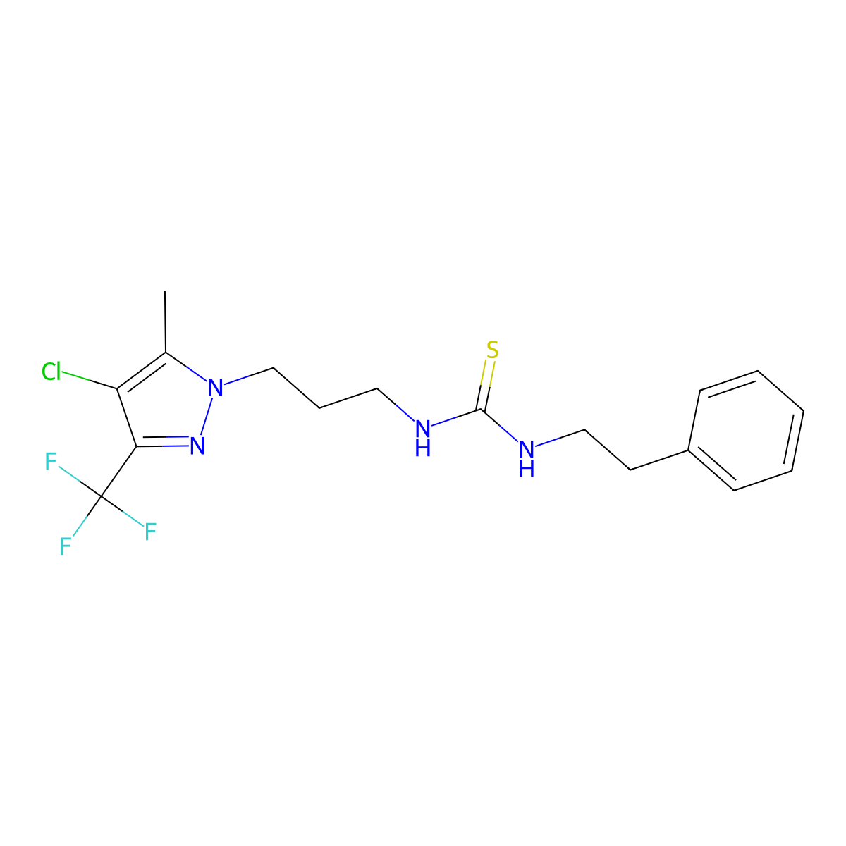 1-{3-[4-chloro-5-methyl-3-(trifluoromethyl)-1H-pyrazol-1-yl]propyl}-3-(2-phenylethyl)thiourea molecular structure, CAS 1006158-40-2