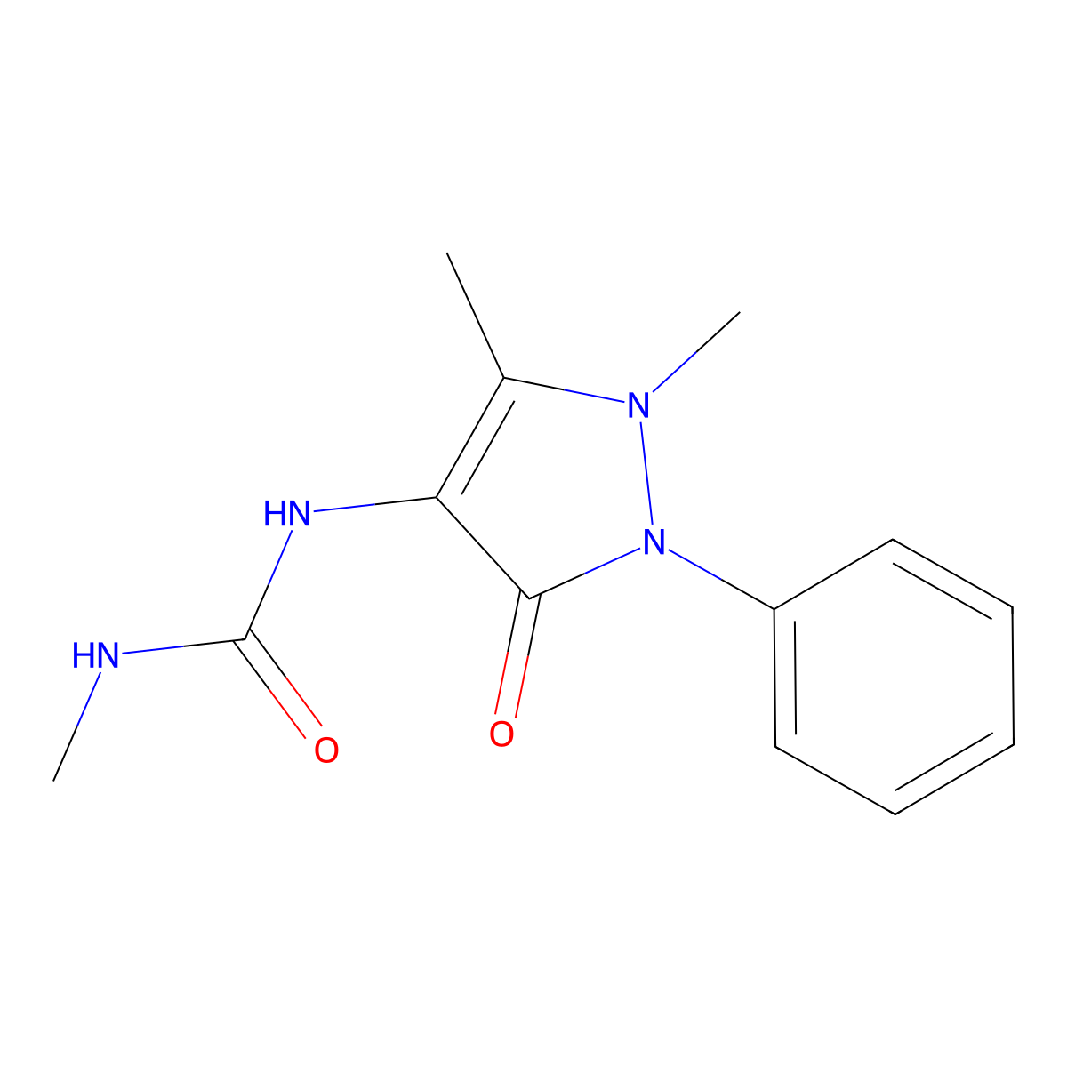 1-(1,5-dimethyl-3-oxo-2-phenyl-2,3-dihydro-1H-pyrazol-4-yl)-3-methylurea molecular structure, CAS 100617-02-5