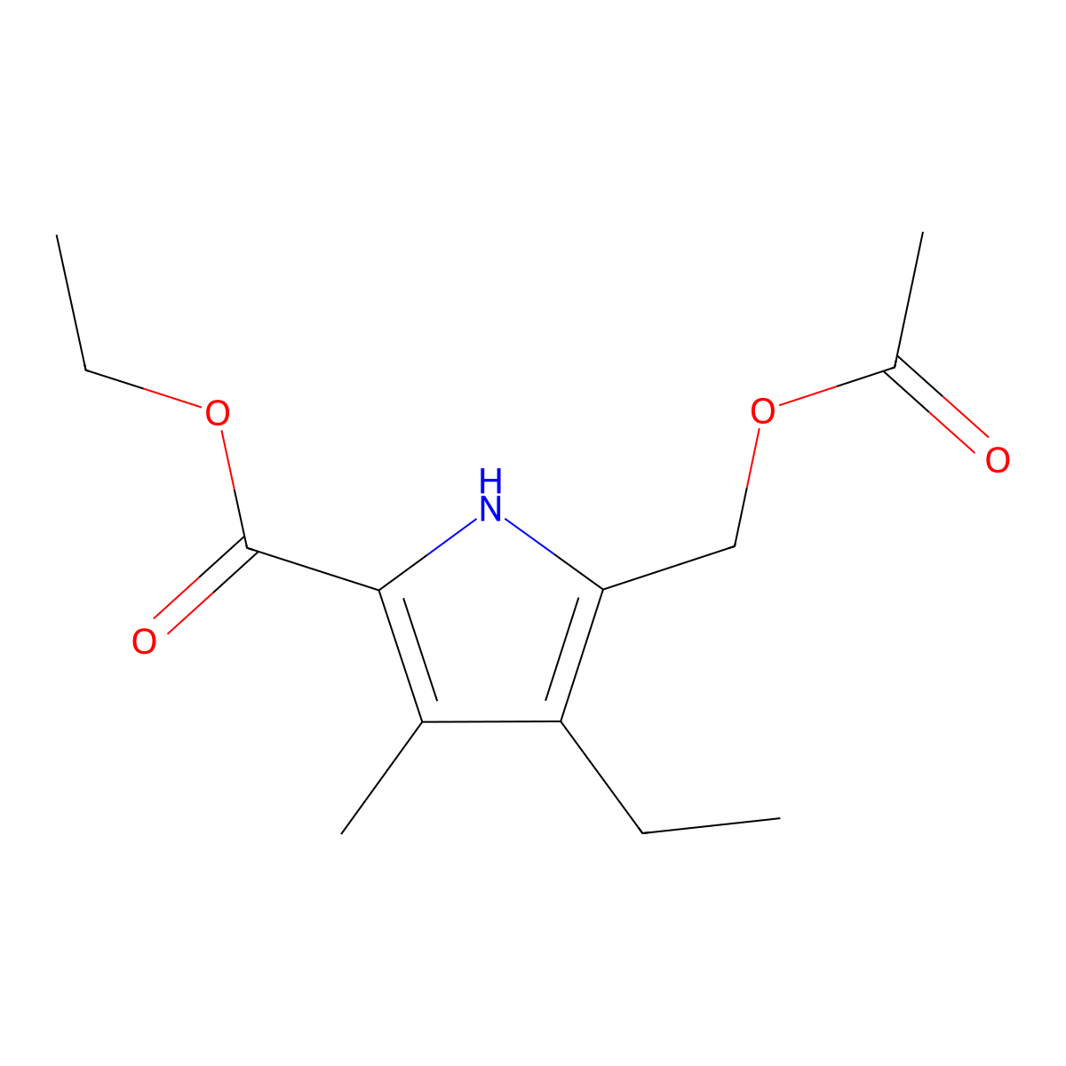 ethyl 5-[(acetyloxy)methyl]-4-ethyl-3-methyl-1H-pyrrole-2-carboxylate molecular structure, CAS 100619-73-6