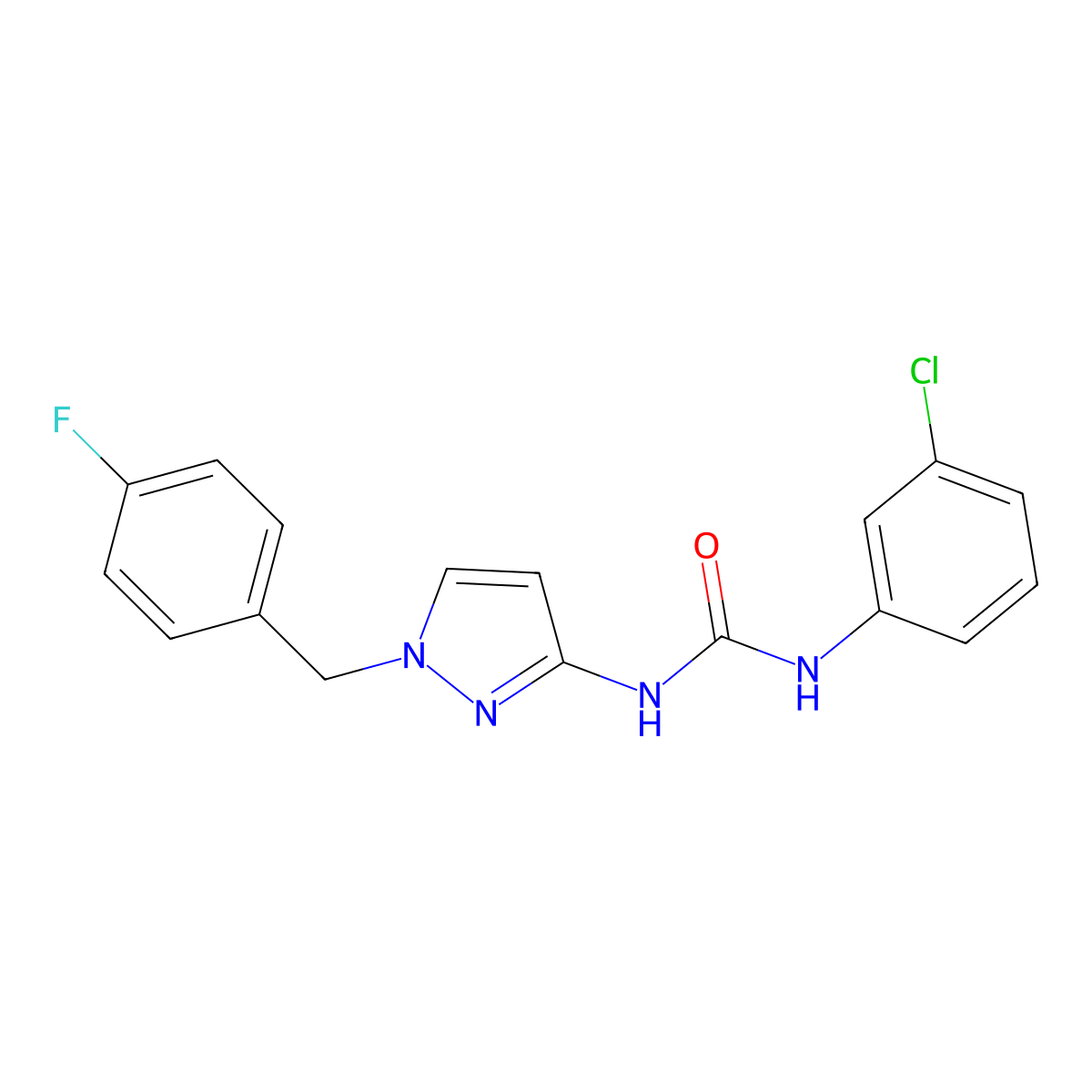 1-(3-Chlorophenyl)-3-(1-(4-fluorobenzyl)-1H-pyrazol-3-yl)urea molecular structure, CAS 1006199-61-6