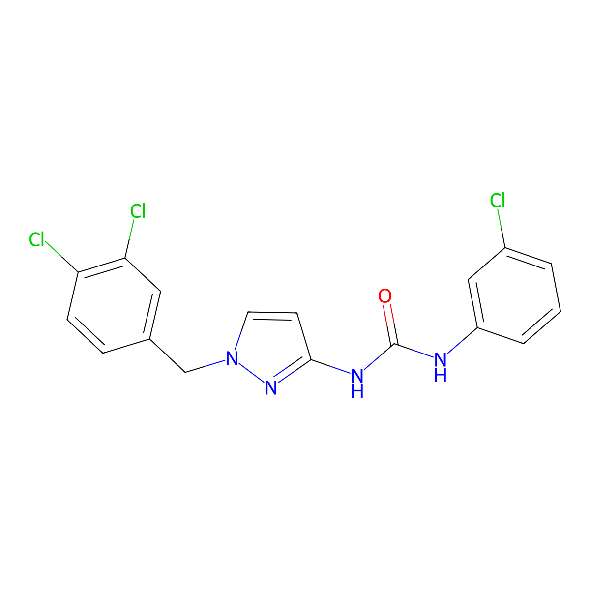 1-(3-Chlorophenyl)-3-(1-(3,4-dichlorobenzyl)-1H-pyrazol-3-yl)urea molecular structure, CAS 1006201-17-7