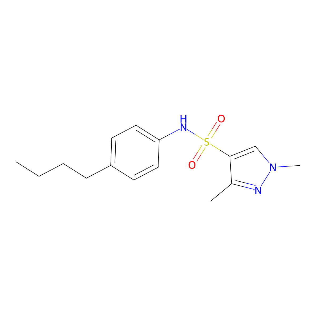 N-(4-butylphenyl)-1,3-dimethyl-1H-pyrazole-4-sulfonamide molecular structure, CAS 1006204-93-8