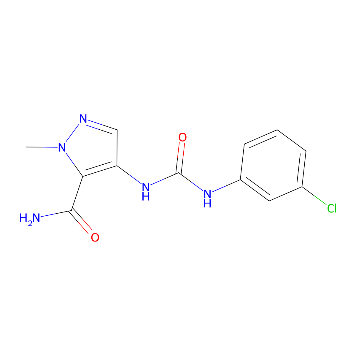 4-(3-(3-Chlorophenyl)ureido)-1-methyl-1H-pyrazole-5-carboxamide molecular structure, CAS 1006214-09-0