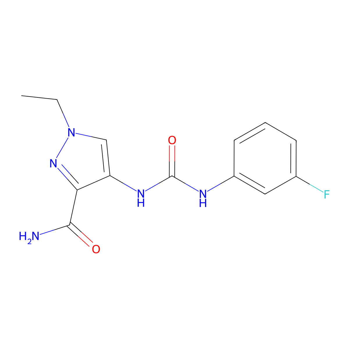 1-Ethyl-4-(3-(3-fluorophenyl)ureido)-1H-pyrazole-3-carboxamide molecular structure, CAS 1006215-16-2