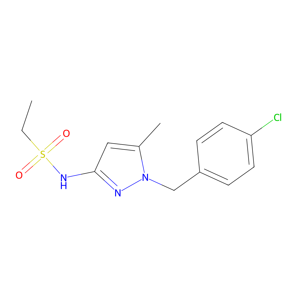 {1-[(4-Chlorophenyl)methyl]-5-methylpyrazol-3-yl}(ethylsulfonyl)amine molecular structure, CAS 1006226-00-1
