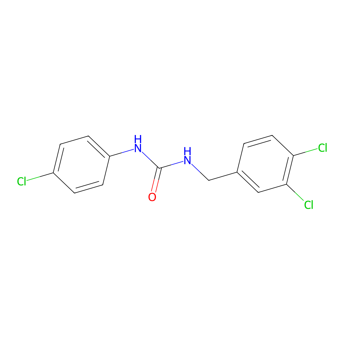 N-(4-chlorophenyl)-N'-(3,4-dichlorobenzyl)urea molecular structure, CAS 100623-41-4