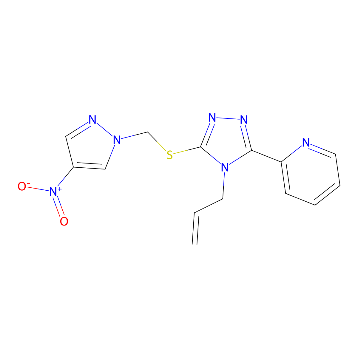 2-[5-{[(4-nitro-1H-pyrazol-1-yl)methyl]sulfanyl}-4-(prop-2-en-1-yl)-4H-1,2,4-triazol-3-yl]pyridine molecular structure, CAS 1006232-50-3