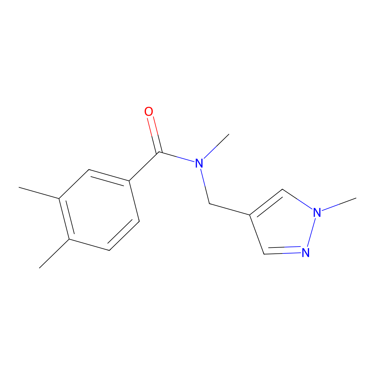 N,3,4-trimethyl-N-[(1-methyl-1H-pyrazol-4-yl)methyl]benzamide molecular structure, CAS 1006233-42-6