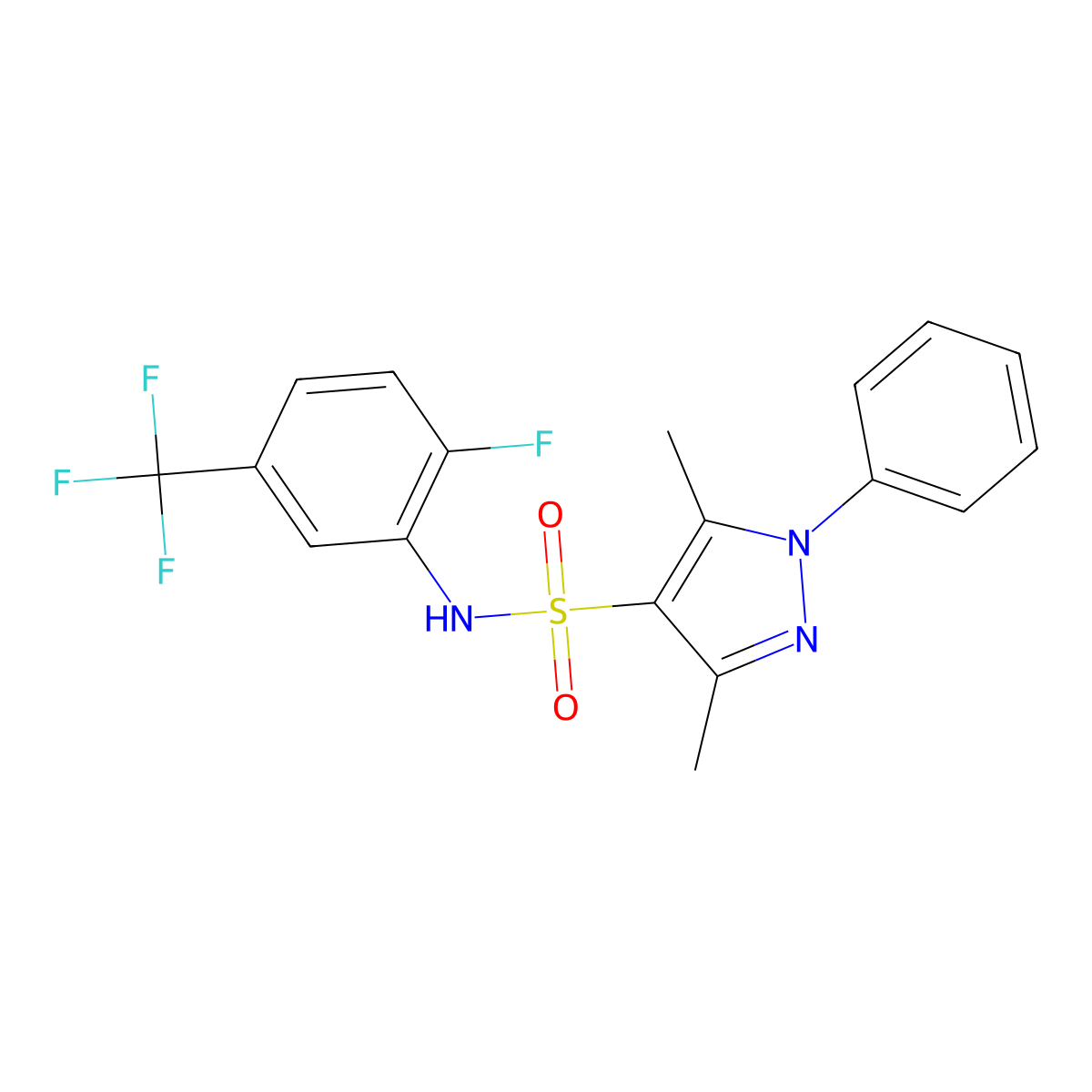 N-[2-fluoro-5-(trifluoromethyl)phenyl]-3,5-dimethyl-1-phenyl-1H-pyrazole-4-sulfonamide molecular structure, CAS 1006243-79-3