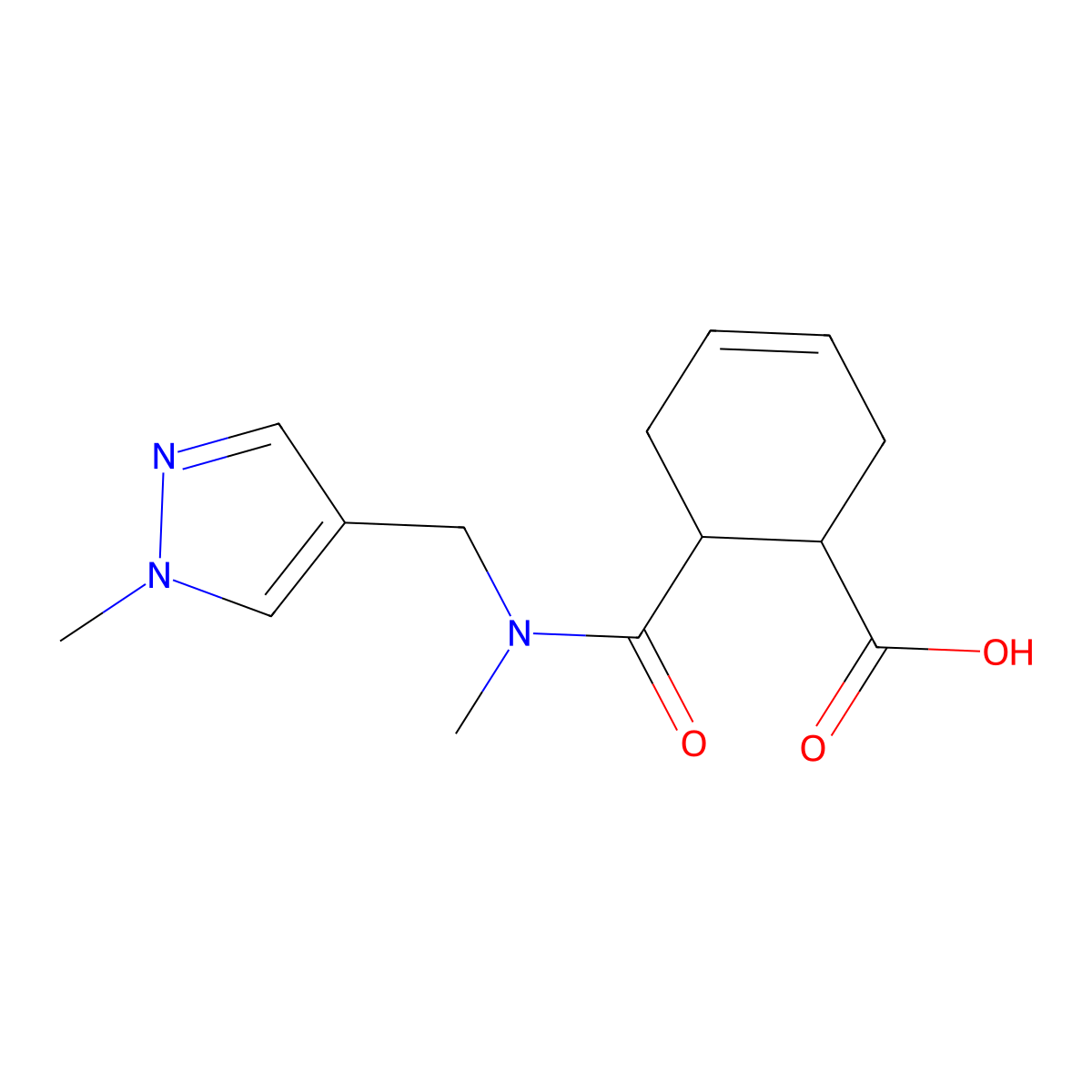 6-{methyl[(1-methyl-1H-pyrazol-4-yl)methyl]carbamoyl}cyclohex-3-ene-1-carboxylic acid molecular structure, CAS 1006247-64-8