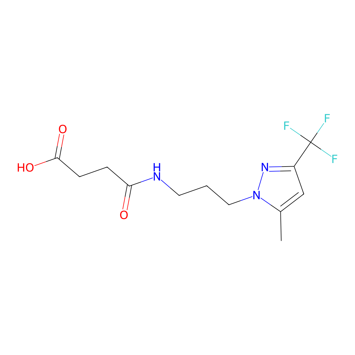 4-({3-[5-methyl-3-(trifluoromethyl)-1H-pyrazol-1-yl]propyl}amino)-4-oxobutanoic acid molecular structure, CAS 1006248-52-7