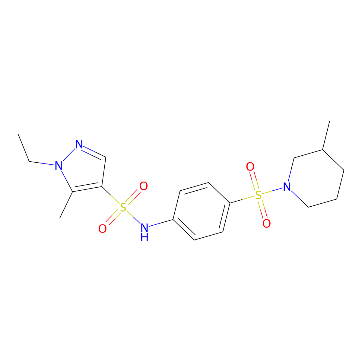 1-ethyl-5-methyl-N-{4-[(3-methylpiperidin-1-yl)sulfonyl]phenyl}-1H-pyrazole-4-sulfonamide molecular structure, CAS 1006252-15-8
