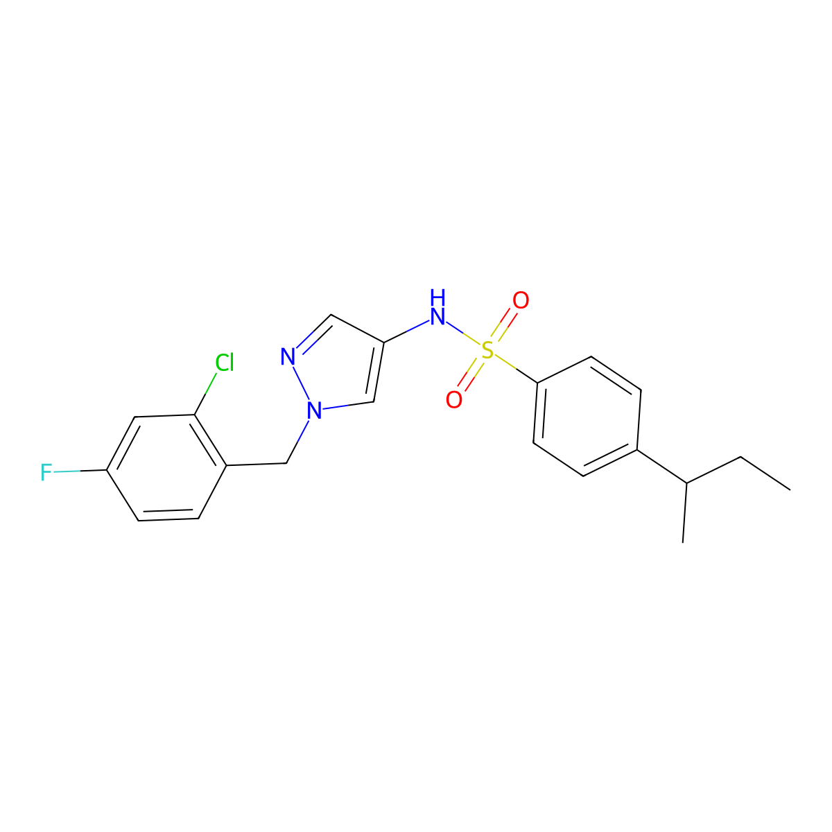 4-(butan-2-yl)-N-[1-(2-chloro-4-fluorobenzyl)-1H-pyrazol-4-yl]benzenesulfonamide molecular structure, CAS 1006259-23-9