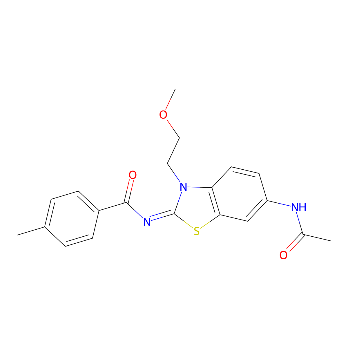 N-[6-acetamido-3-(2-methoxyethyl)-1,3-benzothiazol-2-ylidene]-4-methylbenzamide molecular structure, CAS 1006264-83-0