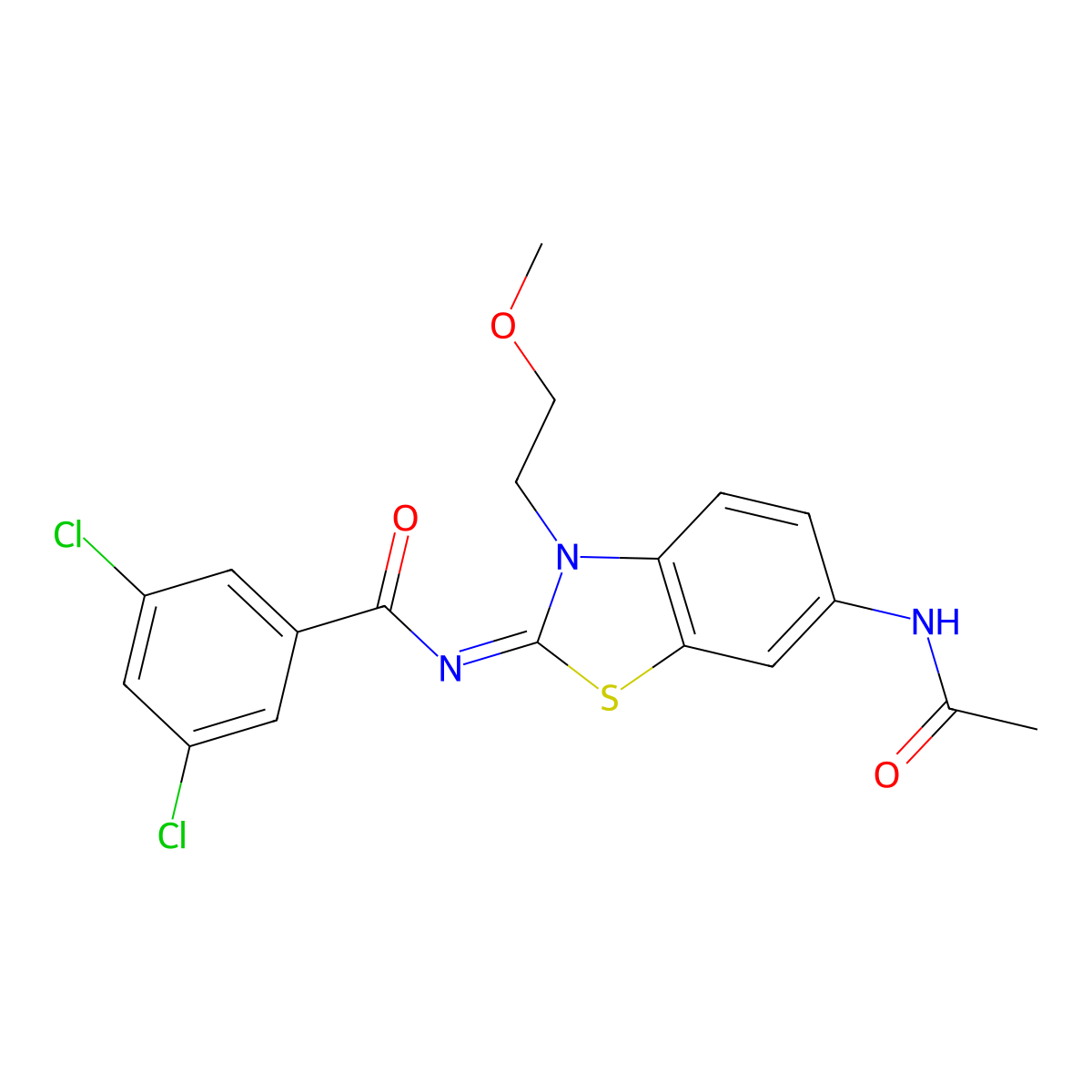 (Z)-N-(6-acetamido-3-(2-methoxyethyl)benzo[d]thiazol-2(3H)-ylidene)-3,5-dichlorobenzamide molecular structure, CAS 1006264-91-0
