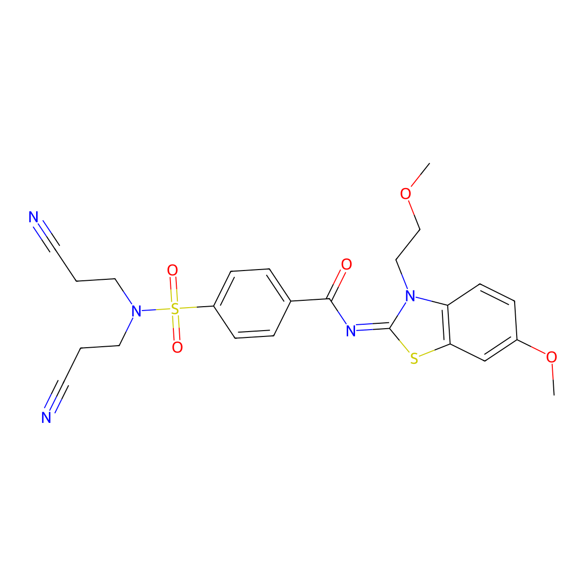 4-[bis(2-cyanoethyl)sulfamoyl]-N-[6-methoxy-3-(2-methoxyethyl)-1,3-benzothiazol-2-ylidene]benzamide molecular structure, CAS 1006265-69-5